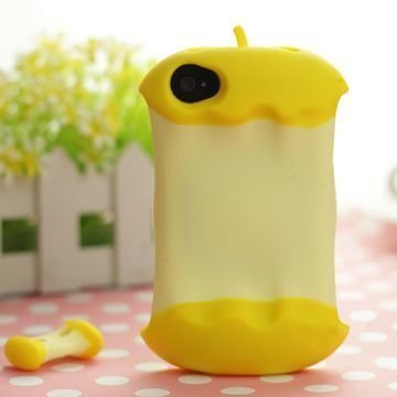 3d Apple Keltainen Iphone 4 / 4s Silikonikuori