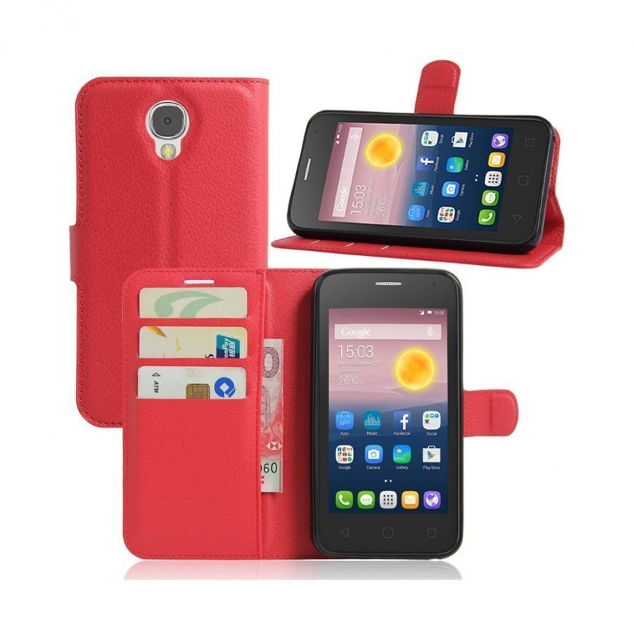 Alcatel Pixi 4 6 Litsi Pintainen Nahkakotelo Lompakko Punainen