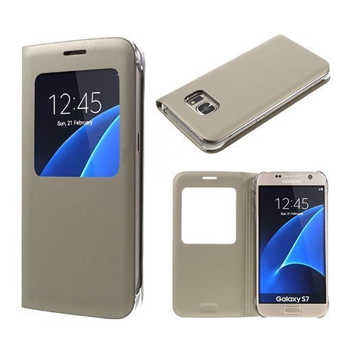 Balke Samsung Galaxy S7 Nahkakotelo Läpällä Champagne
