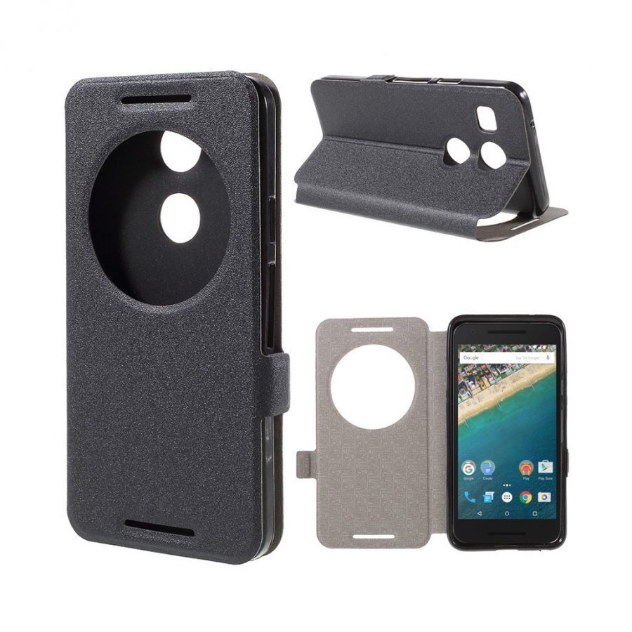 Hamsun Google Nexus 5x Hiekkakuvio Nahkakotelo Läpällä Musta