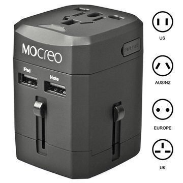Mocreo Yleiskäyttöinen Kaksois-USB Matkalaturi EU AU UK US Musta
