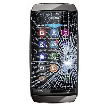 Nokia Asha 306 Näytön Lasin ja Kosketusnäytön Korjaus Harmaa