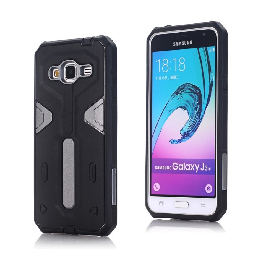Samsung Galaxy J3 2016 / J3 Joustava Hybridi Muovikuori Harmaa