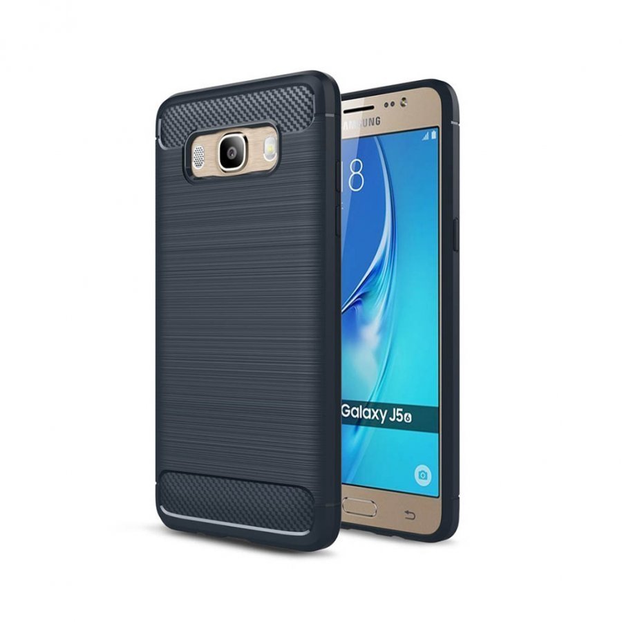 Samsung Galaxy J5 2016 Harjattu Hiilikuitu Pintainen Kuori Tummansininen