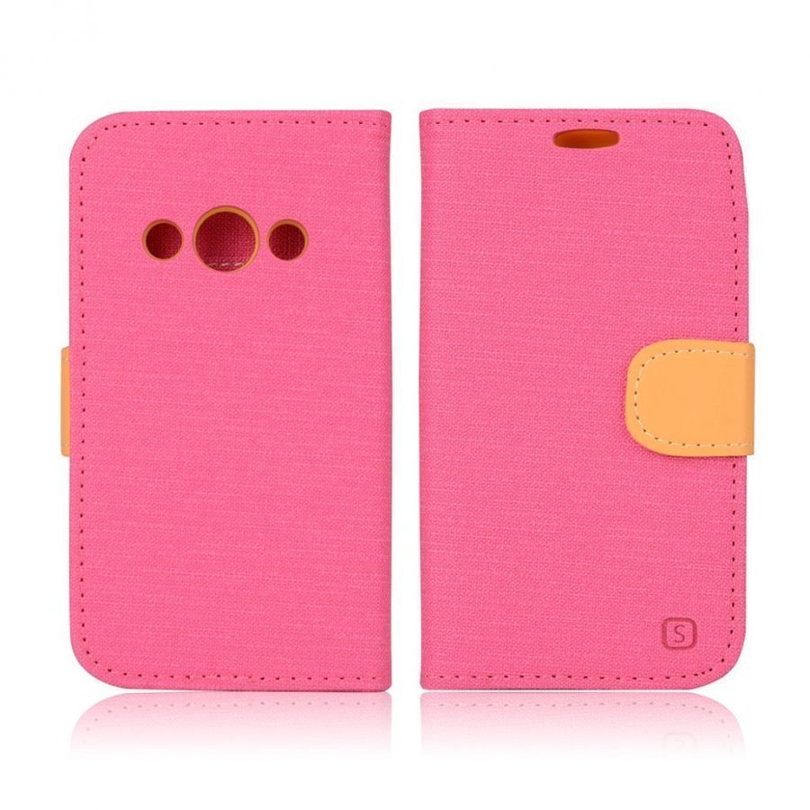 Samsung Galaxy Xcover 3 Pellava Pintainen Nahkakotelo Kuuma Pinkki