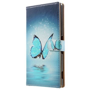 Sony Xperia Z3 Tyylikäs Nahkainen Lompakkokotelo Sininen Perhoset