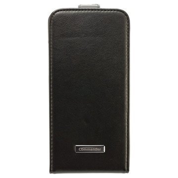 iPhone 6 / 6S Commander Premium DeLuxe Vertical Flip Cross Nahkakotelo Musta
